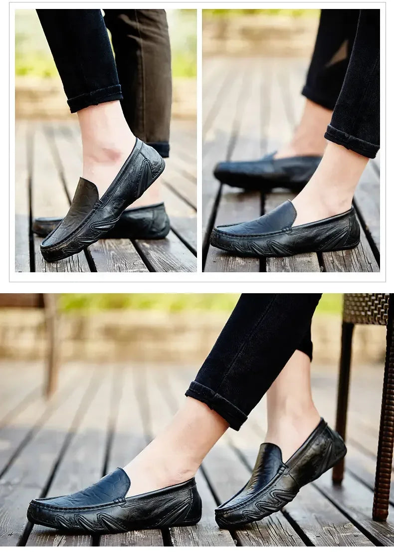 Autumn Shoes for Men Leather Casual Shoes Luxury Italian Men's Loafers Moccasins Breathable Black Versatile Driving Shoes 2024