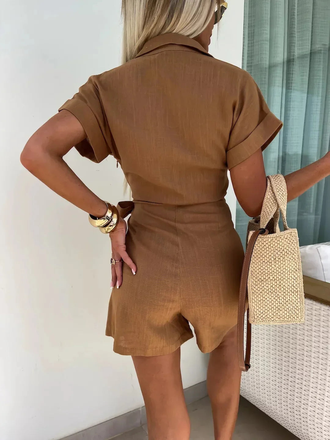 Jumpsuit Women Overalls Letter Print V Neck Cotton Linen Bodysuits Loose Trousers Summer Romper Sexy Streetwear Elegant Bodysuit