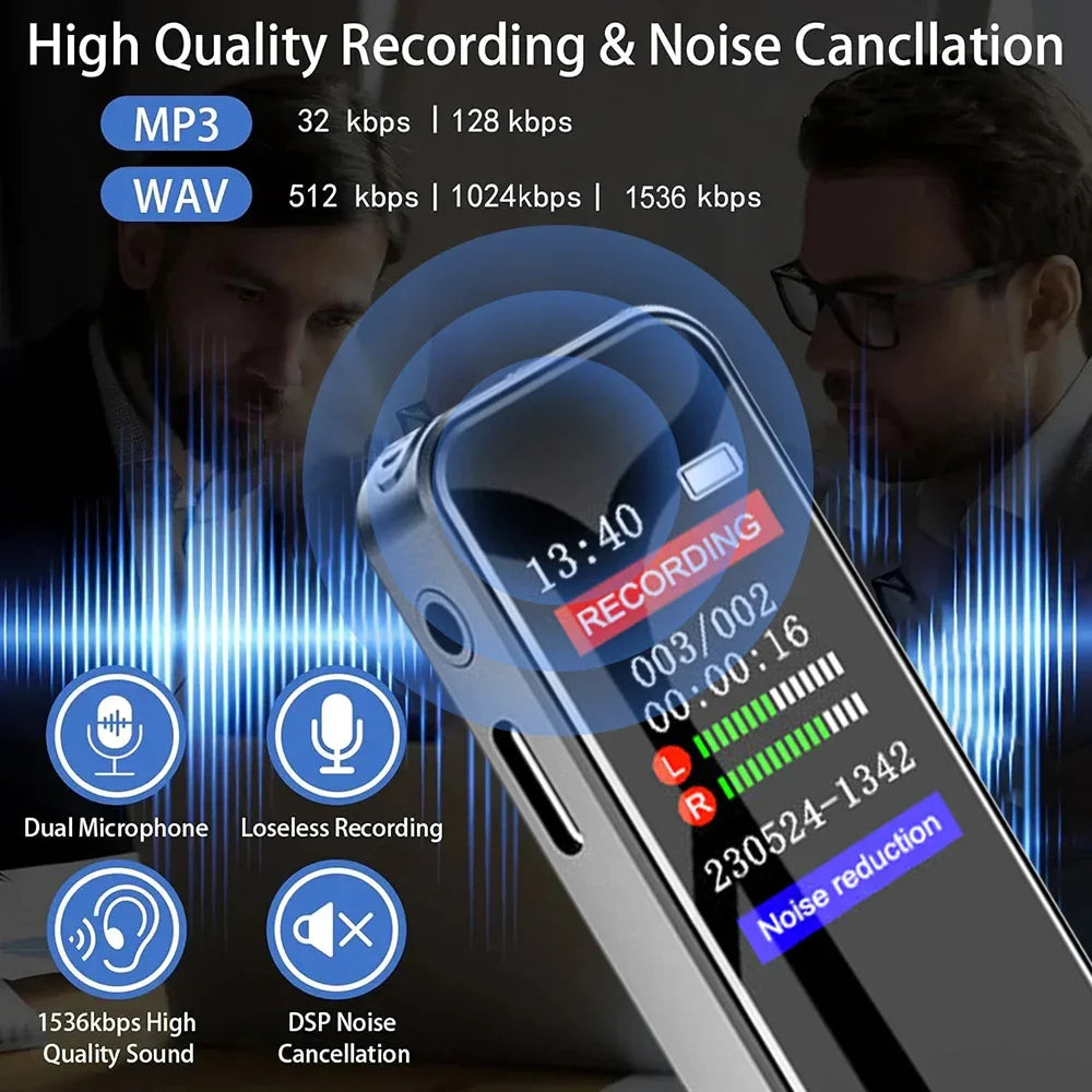 Digital Voice Recorder High-Quality Noise Reduction Record with Playback MP3 Music Player Activated Record 1536KBPS HD Recording
