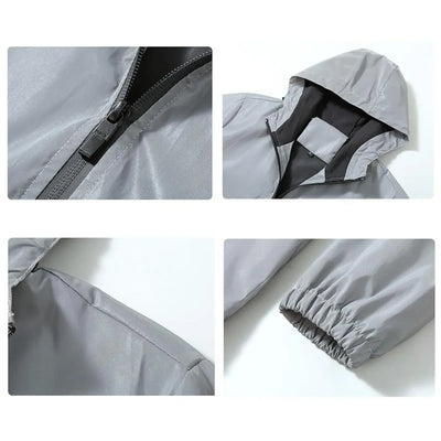 Men Summer Outdoor Reflective Jackets Thin Lightweight Loose Large-Sized Sun-Protective Clothing Waterproof Windbreaker Jackets