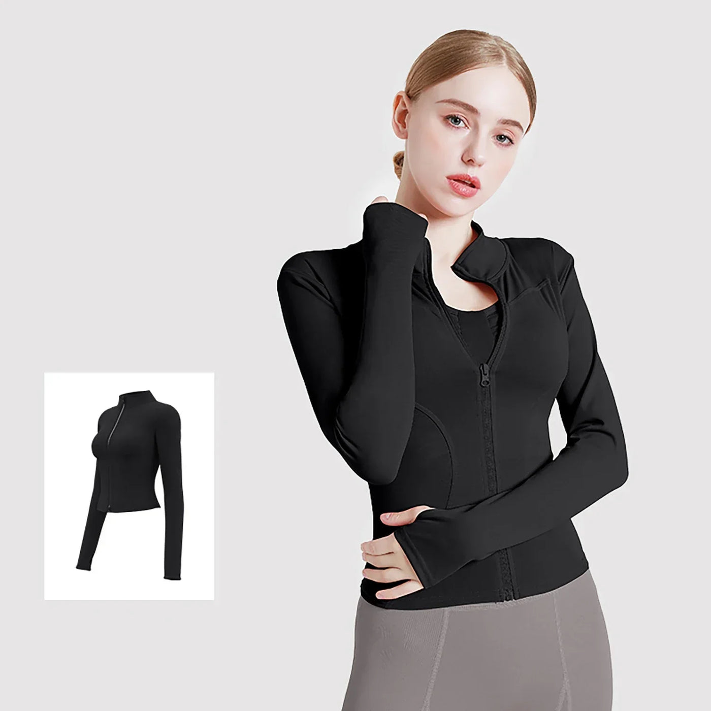 Women's Fitness Sports Coat Women Zipper Long-sleeved Stand-up Jacket Quick-drying Training Yoga Clothes Summer Breathable Top
