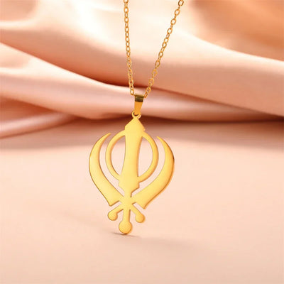 EUEAVAN Classic Sikhism Symbol Necklace for Women Men Stainless Steel Sikh Khanda Necklaces Religious Protection Amulet Jewelry