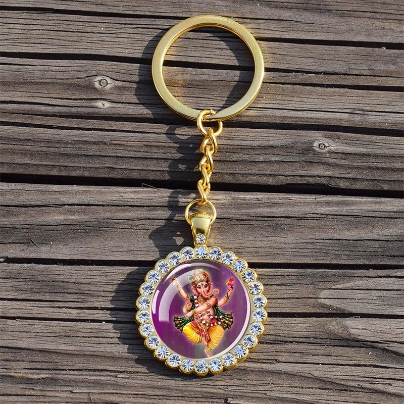 Shiva Nataraja Keychain Buddhist Jewelry Lakshmi Goddess Rhinestone Pendant Hinduism Amulet Keyring Gift