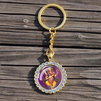 Shiva Nataraja Keychain Buddhist Jewelry Lakshmi Goddess Rhinestone Pendant Hinduism Amulet Keyring Gift