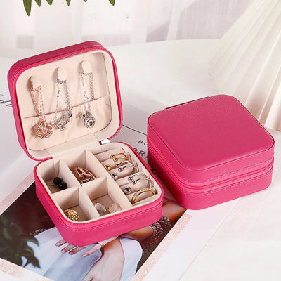 Jewelry Organizer Portable Jewelry Box Display Travel Jewelry Case Boxes Button Leather Storage Zipper Jewelers Display