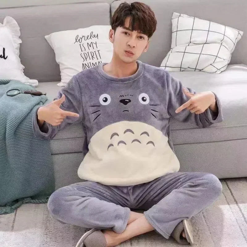 2025 Men's Autumn Winter Warm Flannel Pajama Sets Casual Soft Sleepwear Homewear 2PCS Sets Male Loose Coral Velvet Lounge Sets