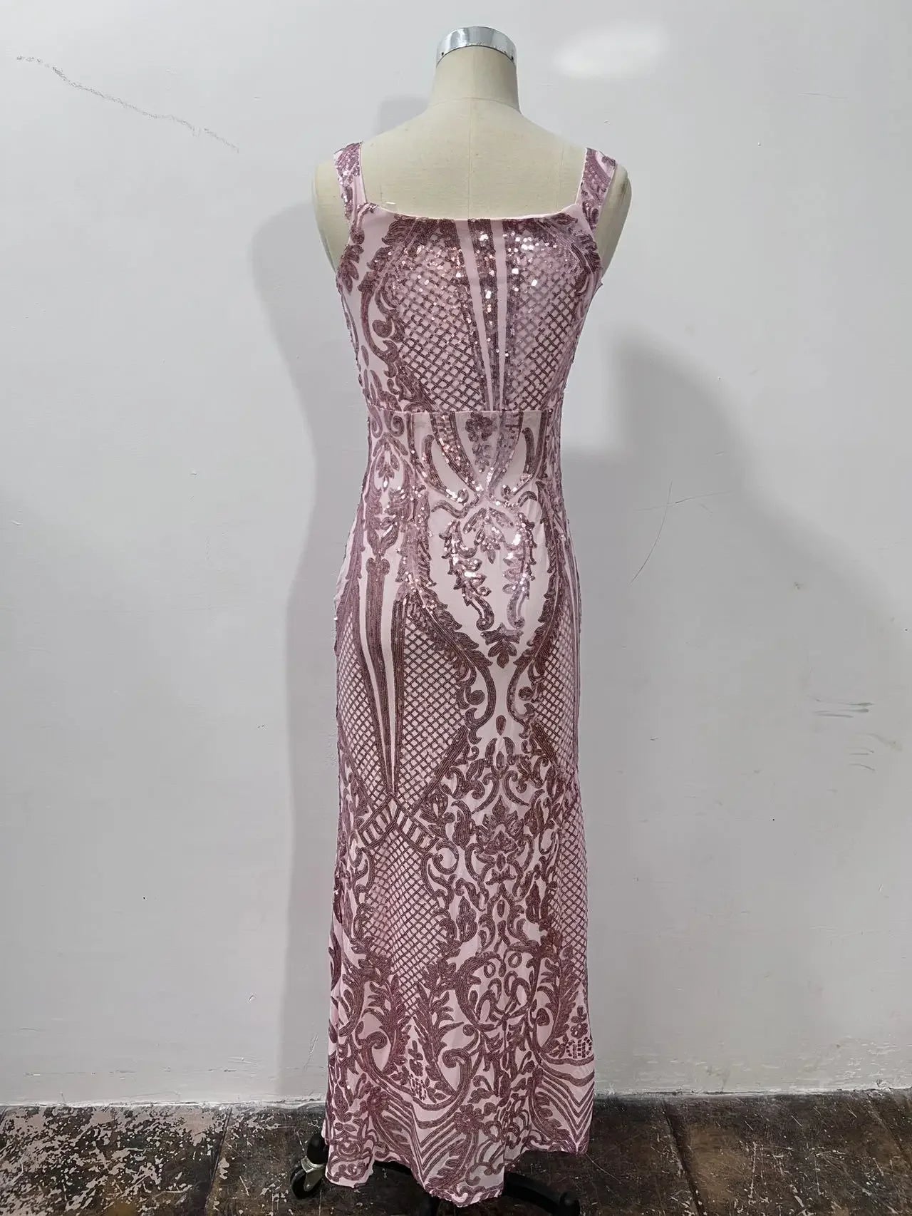 New Ladies Sequined Women's Party Dress Club Sequined Dress Party Split V-neck One-shoulder Dress Vestido Evening Gown