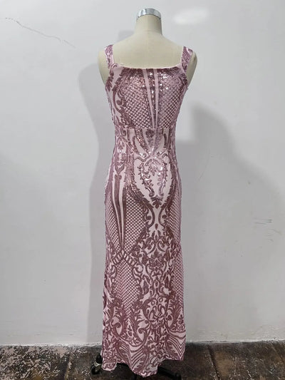 New Ladies Sequined Women's Party Dress Club Sequined Dress Party Split V-neck One-shoulder Dress Vestido Evening Gown