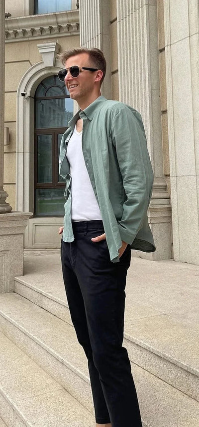 Men's Linen Shirt Summer Shirt Beachwear Button Casual Shirt Black White Pink Long Sleeve Solid Color Lapel Spring Summer 6XL