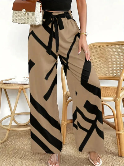 Women Clothing Wide Leg Pants For Women 2025 Fashion Striped Print Pantalones Spring Summer Casual Loose Lace Up Ropa De Mujer
