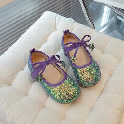 Children's Leather Shoes New Spring Autumn Ballet Flats for Girls Sequins Princess Versatile Kids Fashion Causal Catwalk Shoes