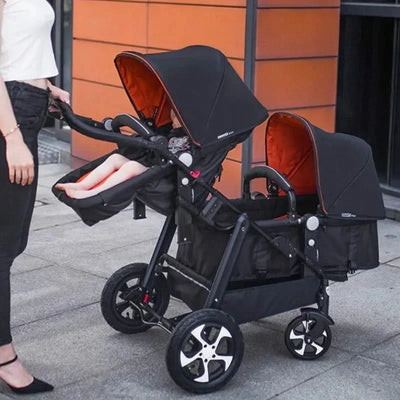 New Twins Baby Stroller Foldable Double Baby Stroller for Two Children Shock-absorbing Twin Baby Stroller Four Wheel Cart