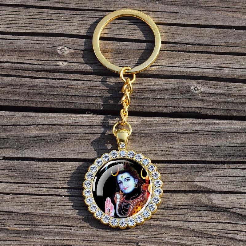 Shiva Nataraja Keychain Buddhist Jewelry Lakshmi Goddess Rhinestone Pendant Hinduism Amulet Keyring Gift