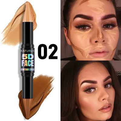 1PC Contour Stick Duo, Double-Eneed Highlight and Shadow Cream Waterproof Full Coverage Face Foundation Concealer Pen Long Lasti