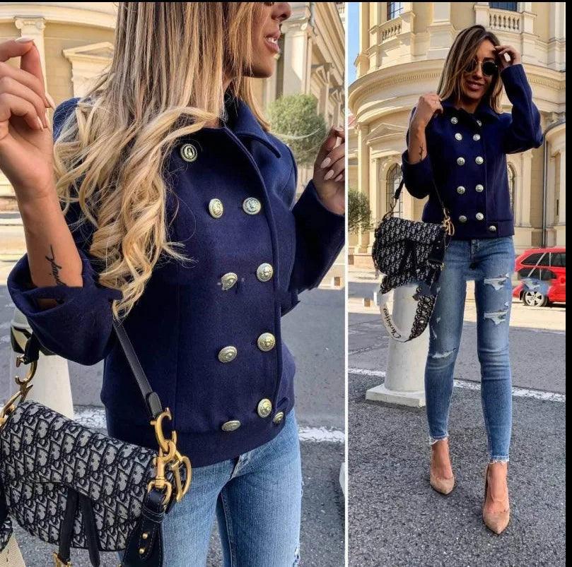 Long sleeve fashion double-breasted blazer casual with lapel office lady jackets for women