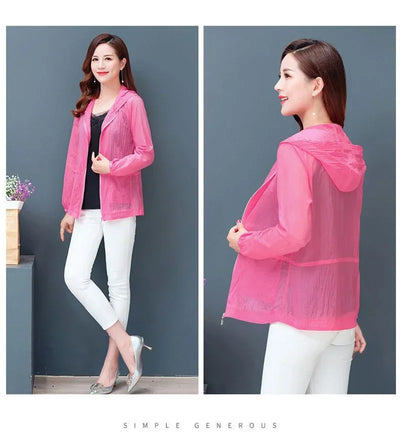 2025 New Summer Women Jacket Hooded Beach UV Jackets Female Long Sleeve Thin Sun Protection Clothing Windbreaker Ladies Casual