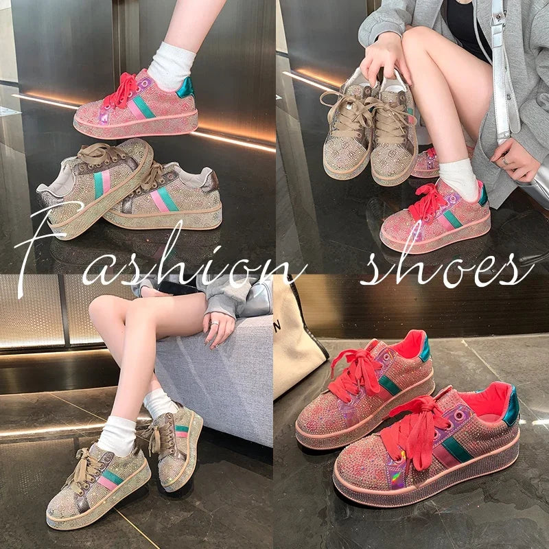 Women Sneakers 2025 New Sparkles Luxury Platform Designer Shoes for Woman Trainers Rhinestone Fashion Casual Sneakers Women