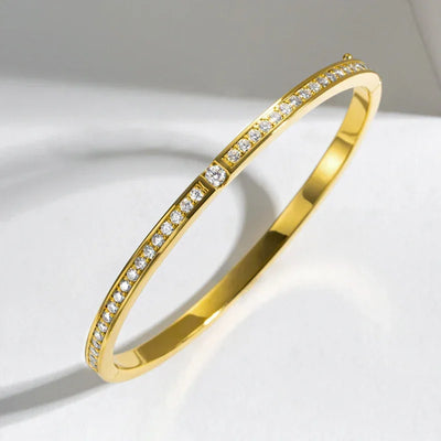 3mm Width Moissanite Bangle for Women Solid Yellow Gold 925 Silver Round Full Tennis Bracelet