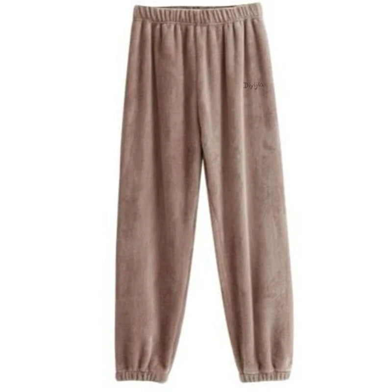 Autumn Winter Warm Flannel Fleecing Women Pyjamas Sets Thick Coral Velvet Long Sleeve Cartoon Sleepwear Thin Flannel Pajamas Set