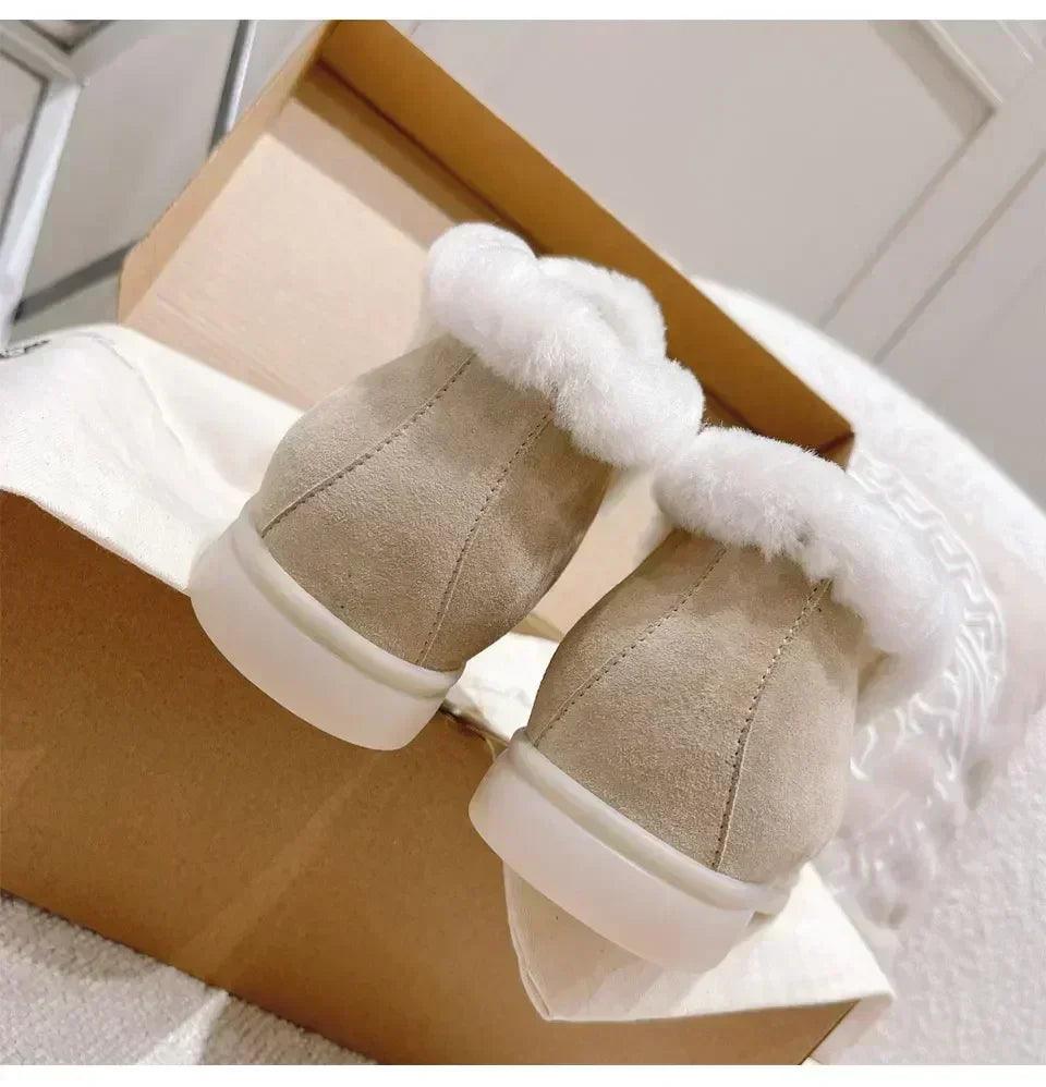 Fur ankle boots women’s cow suede loafers high quality 2025 winter flat shoes integrated warm snow