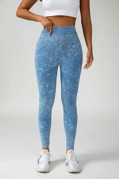 Women BUM Low V-Back Scrunch Butt Leggings Acid Wash Denim Blue Women High Stretch Sports Yoga Pants Women Gym Cycling leggings