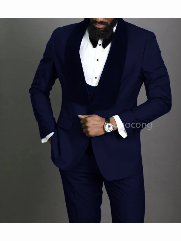 Formal Suit for Mens Business Work Clothes Office Jacket Vest Pants 3-Piece Suit Wedding Groom Tuxedo One Button Blazer for Prom
