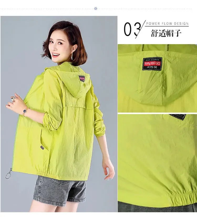 2025 New Fashion Summer Sun Protection Clothing Women Hooded Short Breathable Loose Print Thin Casual Sun Jackets Female Coats