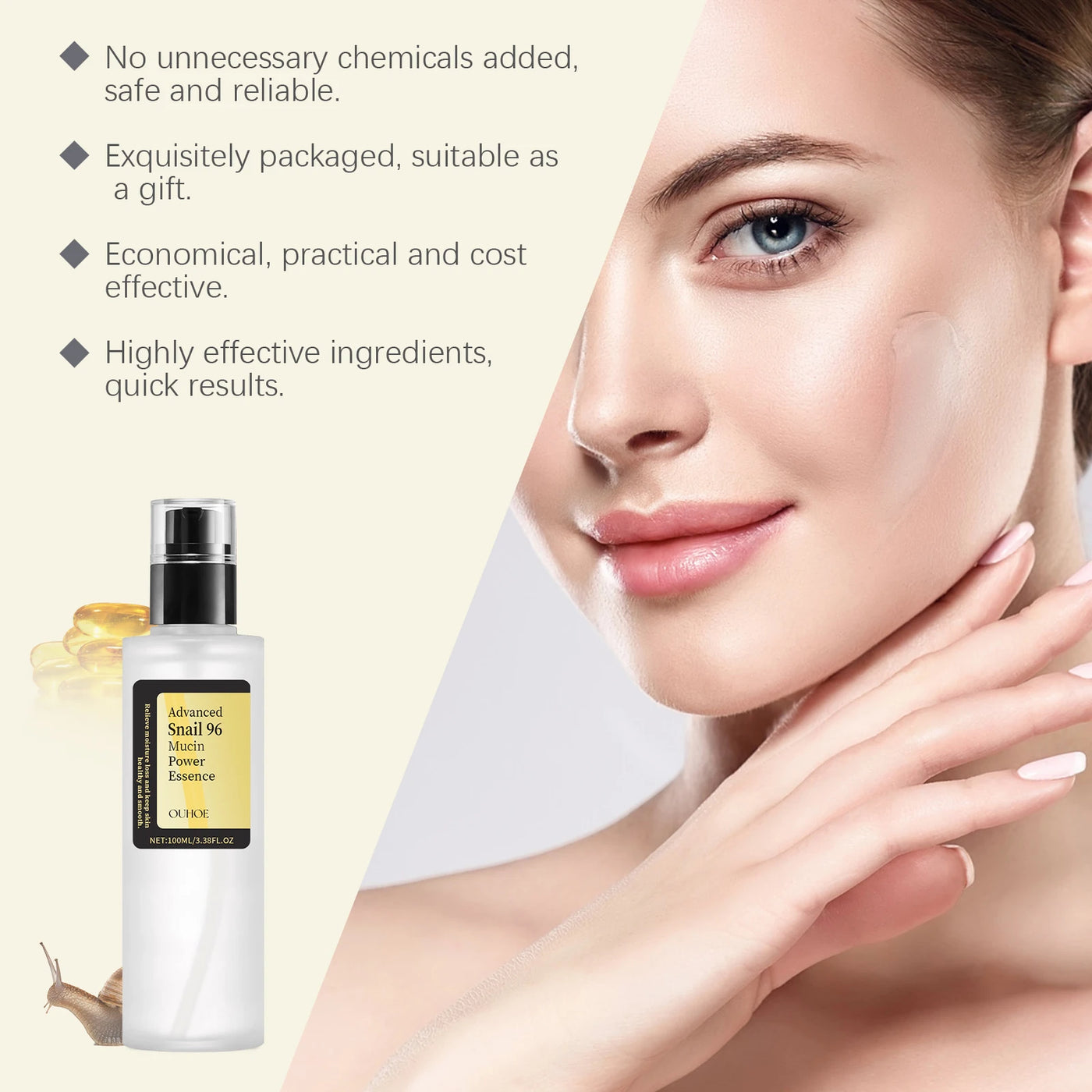 Snail Mucin Essence 100ml Hydrating Booster Deep Moisture Revitalize Dull Skin Soothing Face Treatment Glow Essence for Dry Skin