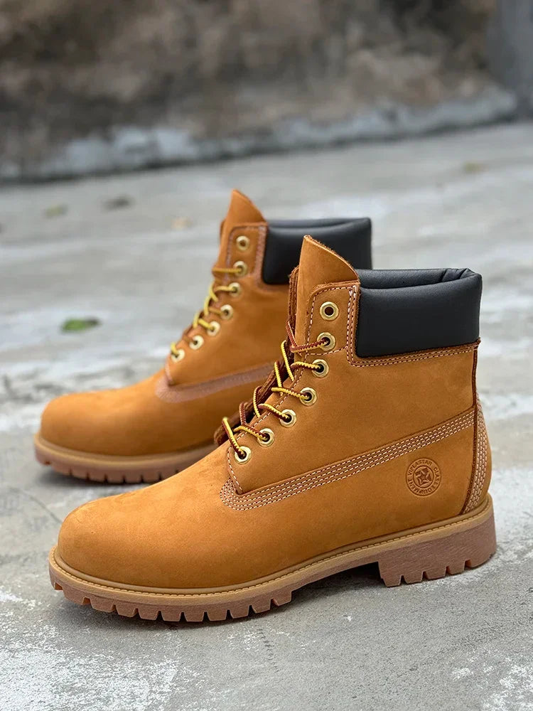 Hiking boots Men's High Help Work Suit Boots Cowhide Yellow Boots Cotton Shoes ClimbiWaterproof Shoes Lovers Shoes Yellow Boots
