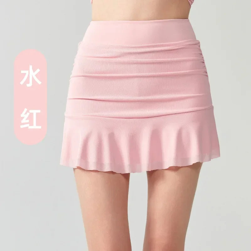 A-line Short Skirt for Women, Anti Glare Casual Sports Skirt, Seamless High Waisted Running and Fitness Tennis Skirt