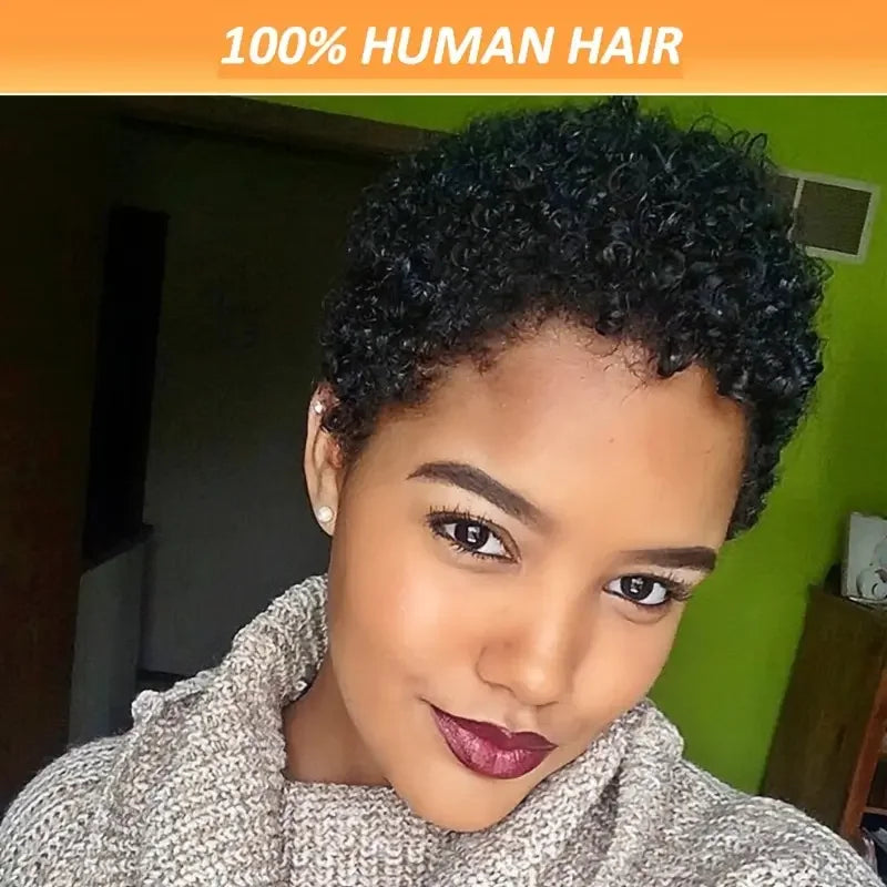 Short Curly Human Hair Wigs For Women Full Machine Made Kinky Curly Wigs Human Hair 150% Density Pixie Cut Wig