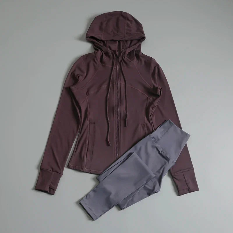 Sports tops for women with hooded cardigan