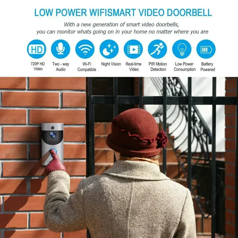 Video Doorbell Camera HD WiFi Doorbell Wireless Operated Motion Detector Audio & Speaker Night Vision for iOS&Android