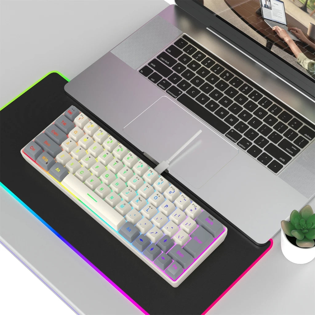 1pc Corded Gaming Keyboard for PC Gamers LED Backlits Mechanical Keyboard 63 Key Desktop Computer Keyboard for Gaming