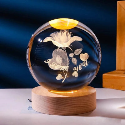 6cm 3D Crystal Ball Stitch Pikachu Doraemon A Dream Hello Kitty Crystal Planet Night Light Laser Carving Children's Gifts