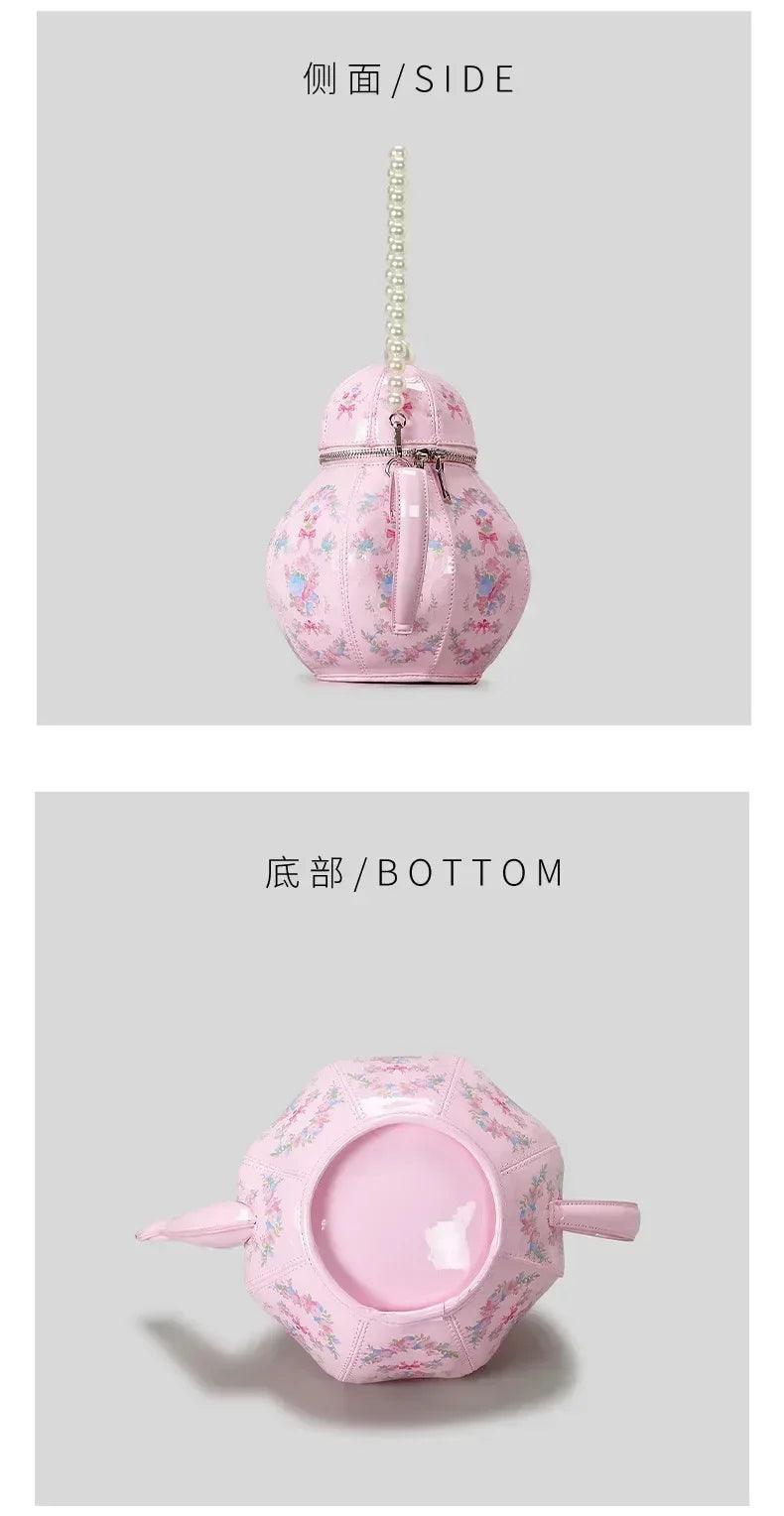 Handbags with teapot design creative vintage print for women shoulder bag pearl chains designer luxury strap