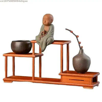 Natural Solid Wood Decorative Shelves for Wine Tea Sets Pedestal Crafts Vase Flower Pot Bonsai Buddha Display Stand Storage Rack