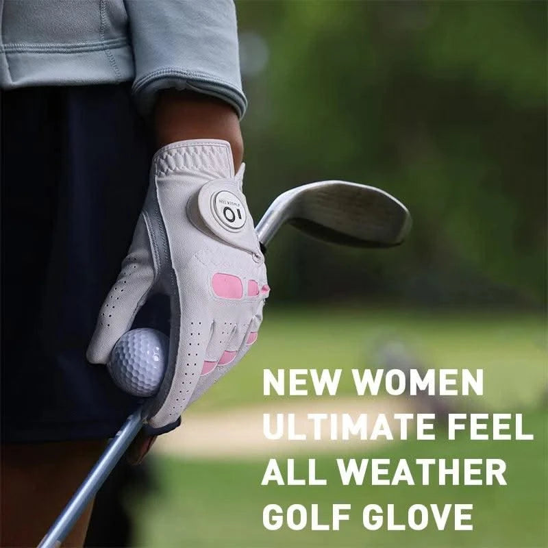 6 Pcs Rain Grip All Weather Womens Golf Gloves Ladies Left Hand Right Soft Cabretta Leather Glove with Ball Marker for Women