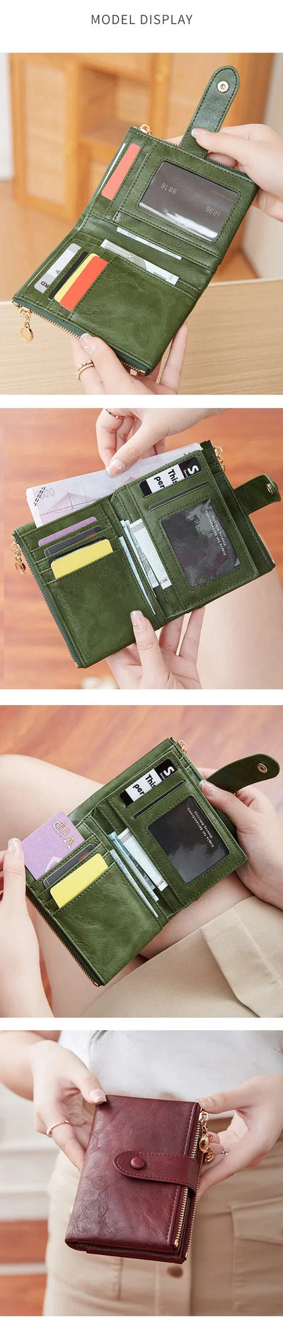 Minimalist Women's Wallet Short Three Layer Large Capacity Double Zipper Card Holder ID Card Credit Bank Card Holder Money Bag