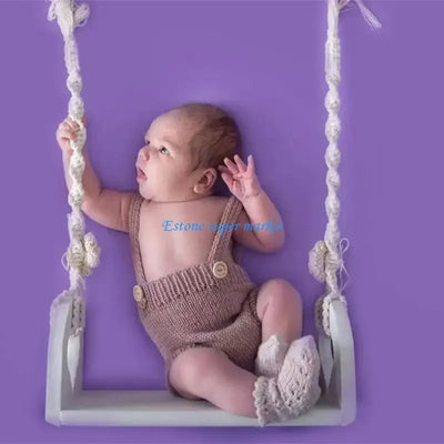 090B Newborns Photography Props Wooden Swing for Baby Photoshoots Decorative Photoshoots Trapeze Studio Furniture