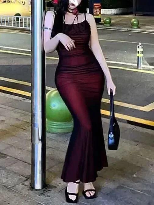 Sexy luxury woman evening dress red mesh gothic elegant party bodycon dresses maxi chic female night club outfits