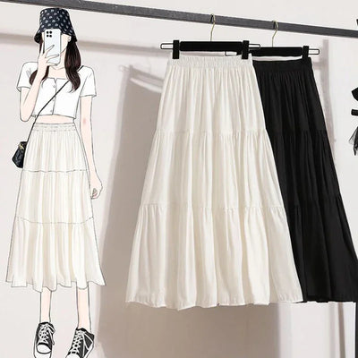A-line Skirt High Waist Casual Slimming Cake Skirt Versatile Mid Length Dress Youthful Women New In Clothes Sweet Black Trend