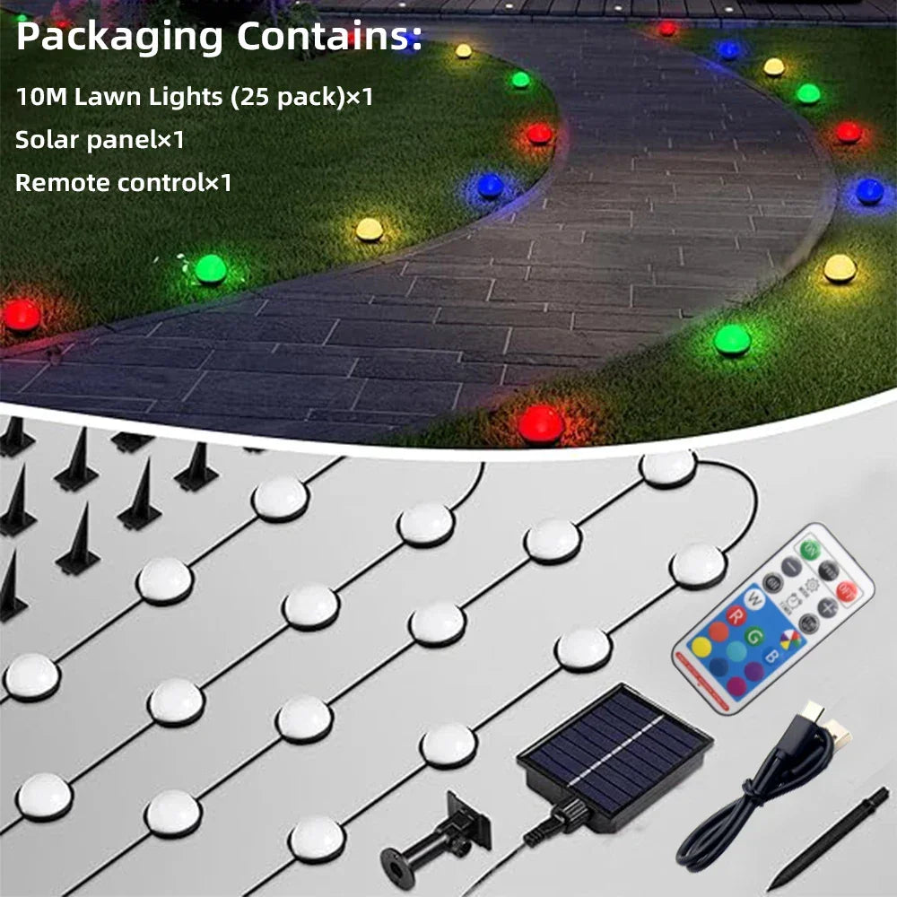 Solar Outdoor Landscape Lighting 25 LED 10M Pathway Lights with Remote for Patio Pathway Lawn Yard Driveway Walkway Driveway