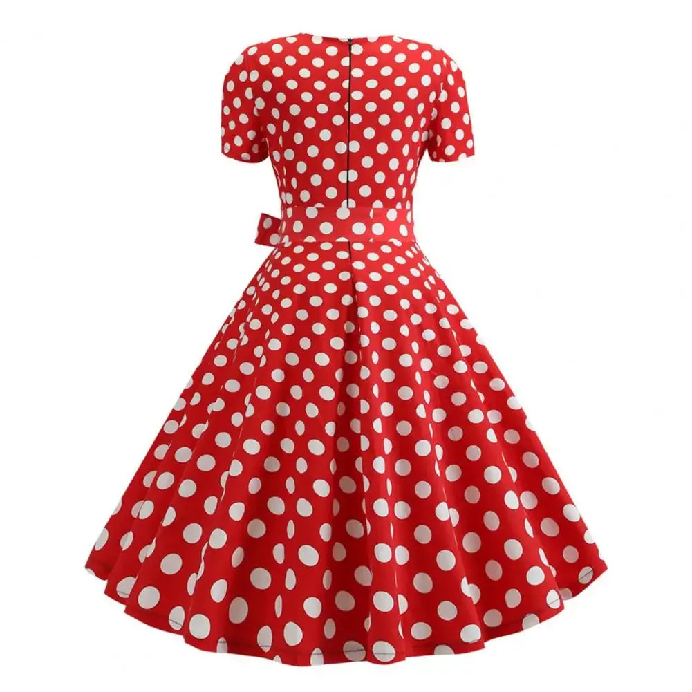 Women Vintage Dress Summer 50s 60s Retro Pin Up Swing Rockabilly Vestidos Elegant Black Polka Dot Office Party Dress