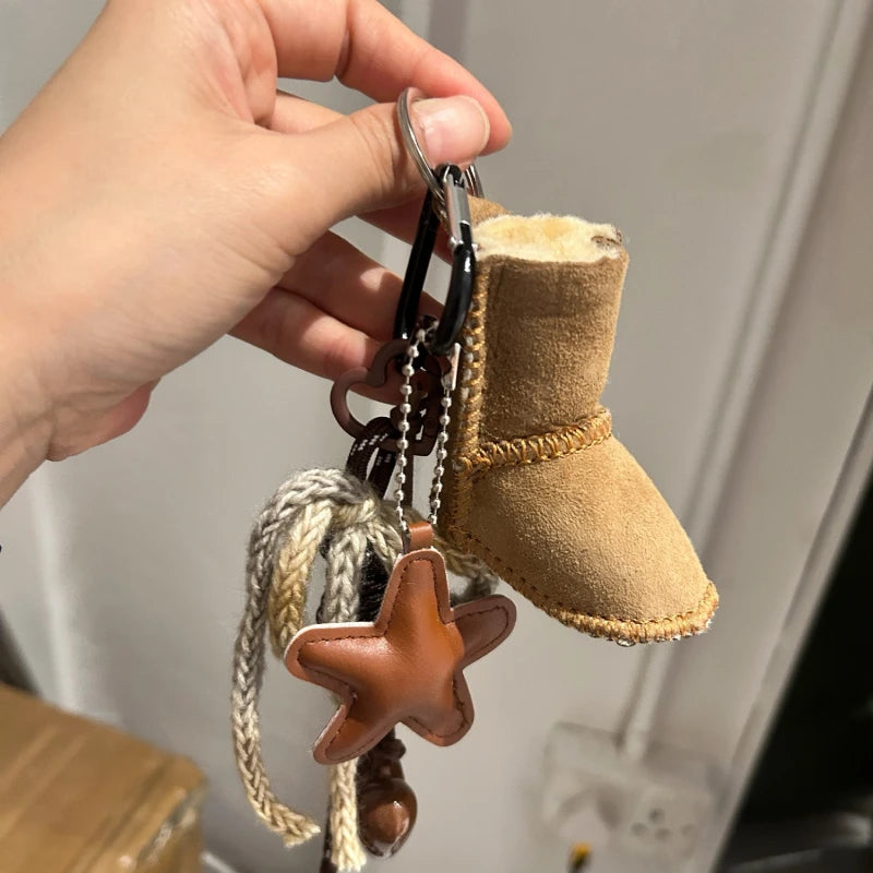 Winter Theme Bag Charm Keychain Pendant,Plush Snow Boots/Gloves Shape,Purse/Handbag Hanging Decoration,Keyring DIY Accessories