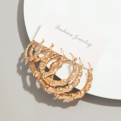 3Pair/set Statement Gold Color Big Bamboo Circle Hoop Earrings for Women Hip Hop Large Round Geometric Earrings Hoops Jewelry