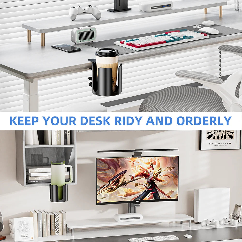 Desk Cup Holder, Sturdy ABS Material, Perfect for Drinkware, Securely Attaches to Wooden Surfaces, No Drill Installation