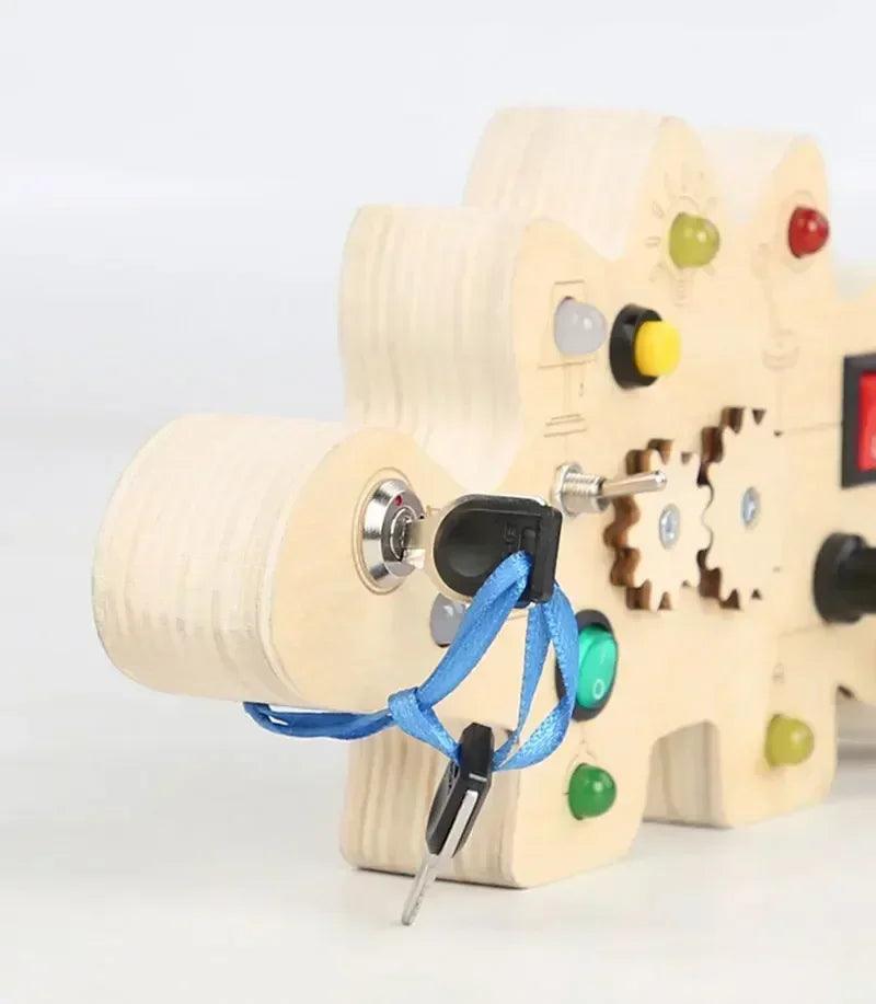 Montessori busy board sensory toys wooden with led light switch control travel activities children games for 2-4 years