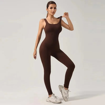 Women's Seamless Yoga Jumpsuit with Suspenders – Tight-Fit Long Leggings