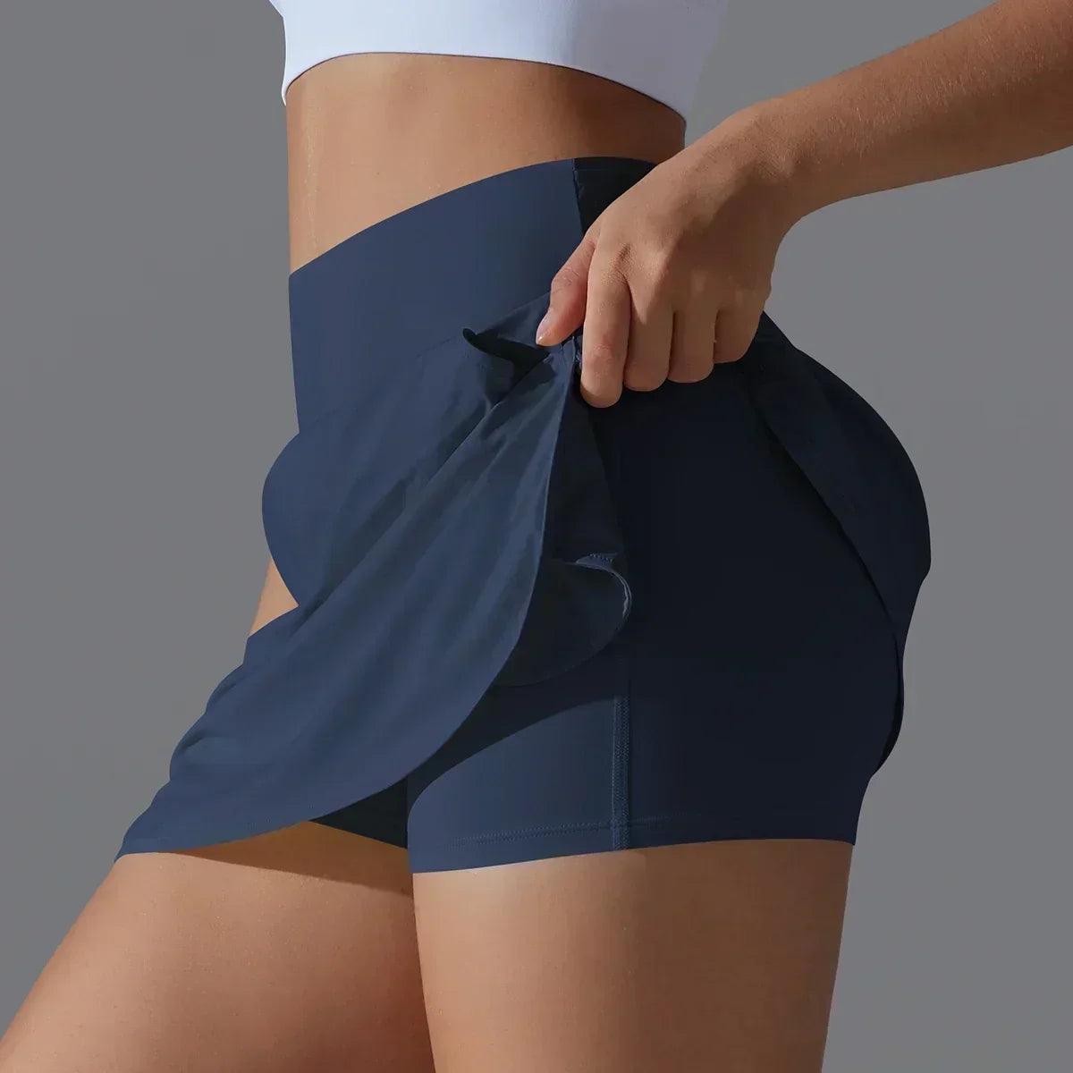 Women gym running shorts double deck quick dry sport fitness jogging workout with pocket sports tight short
